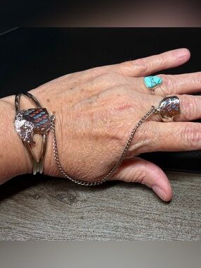 Native Style Eagle Head Slave Bracelet & Ring